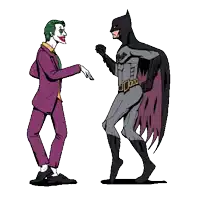 a cartoon of the joker and batman shaking hands