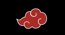 a red cloud with white swirls and a tail on a black background