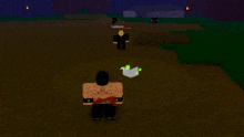 a screenshot of a video game shows a character with a red ribbon around his neck