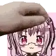 a hand is holding a cartoon girl 's head with glasses .