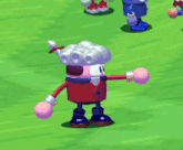 a cartoon character wearing a red shirt and a white hat