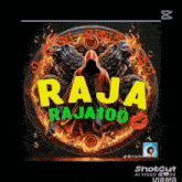 a logo for raja raja100 with a man in a red coat