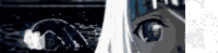 a close up of a person 's face with a white haired girl 's eyes .