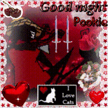 a picture that says good night pookie with hearts and candles