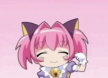 a pattern of pink and purple anime characters with bells on their heads