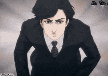 a man in a suit and tie stands in front of a google cursor mode icon
