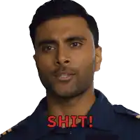 a man in a uniform says shit in red