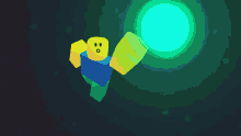 a pixel art of a roblox character holding a yellow object