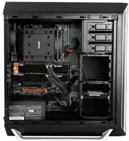 the inside of a computer with a palit power supply and a be quiet motherboard