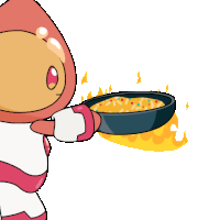 a cartoon character is cooking something in a pan