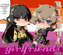 a picture of a boy and a girl with the words girlfriends written on the bottom