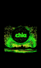 a black background with green dots and the word chia on it