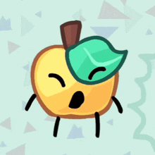 a cartoon drawing of an apple with a green leaf on it