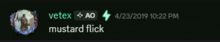 a screenshot of a chat with the name mustard flick on it