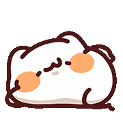 a cartoon cat with orange spots on its face is laying on its back .