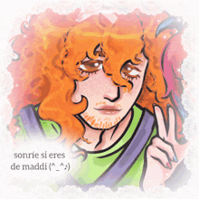 a drawing of a man with orange hair and the words sonrie si eres de maddi on the bottom