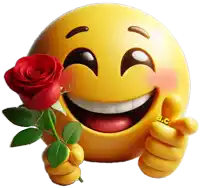 a yellow smiley face is holding a red rose and giving a thumbs up sign