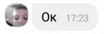 a blurred image of a person 's face and the words ok 17:23 on a white background