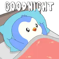 a cartoon of a penguin sleeping in a bed with the words goodnight written above it