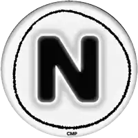 a black letter n in a white circle with cmp on the bottom