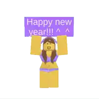 a girl in a bikini holds a purple sign that says happy new year