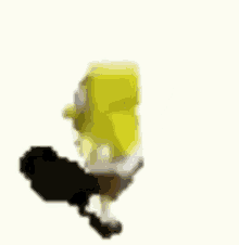 a spongebob squarepants toy is standing next to a black and white cat .