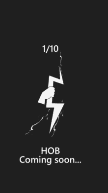 a black background with a hand holding a lightning bolt and the words hob coming soon