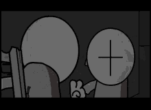 a black and white cartoon of a man holding a gun