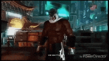 a man in a mask is standing in a video game with a sword .