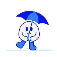 a cartoon character is holding a blue umbrella
