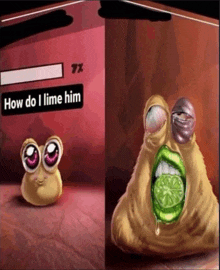 a picture of a cartoon character with a lime in his mouth