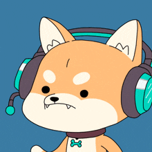 a cartoon of a dog wearing headphones with a bone on its chest