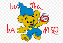 a cartoon of a bear holding a jar of dunder honung