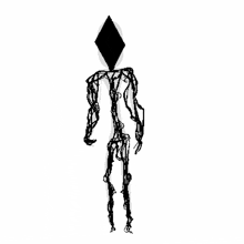 a black and white drawing of a skeleton with a diamond head