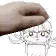 a hand is touching a drawing of a girl with glasses on her head .