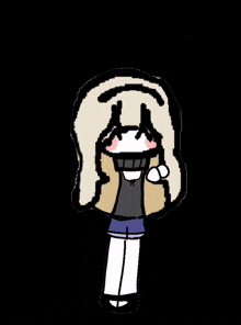 a cartoon drawing of a girl with blonde hair and a white face