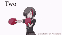 a cartoon of a girl wearing red boxing gloves with the words two six four eight written on the bottom