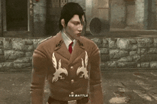 a video game screen shows a man in a suit and tie and says dragonov wins