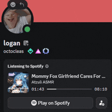 a screenshot of a person 's spotify profile with a song called mommy fox girlfriend cares for