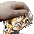 a close up of a person 's face with a hand on it .