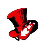 a cartoon drawing of a red top hat with a white mouth .