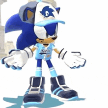 sonic the hedgehog is wearing a baseball cap , gloves , and boots .