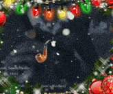 a christmas card with a pipe and christmas lights