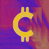 a purple and green background with a yellow c in the center
