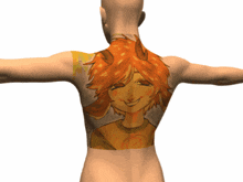 a man has a tattoo on his back of a smiling girl