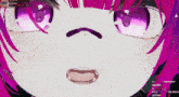 a close up of a girl 's face with a purple eye
