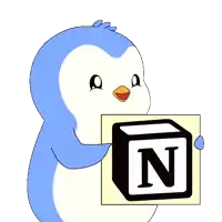 a blue and white penguin is holding a card with the letter n on it