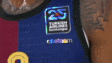 a man wearing a shirt that says turkish airlines euroleague on it