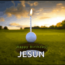 a birthday card for jesun with a golf ball and a lit candle