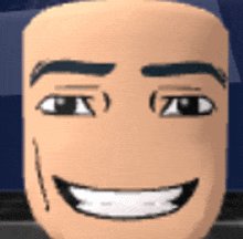 a close up of a man 's face with a big smile on it .